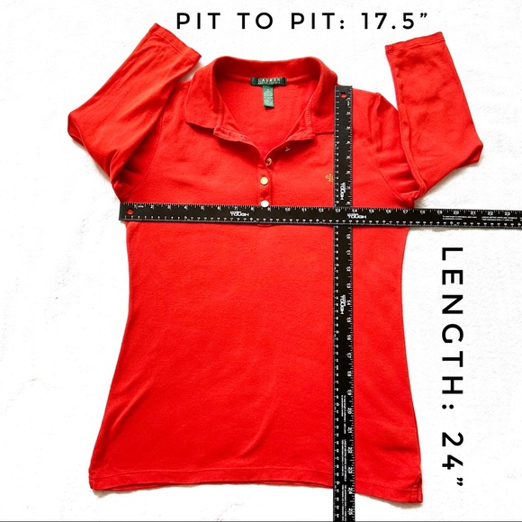 Lauren Ralph Lauren Red Orange 3/4 sleeve Polo Shirt - Picture 8 of 13